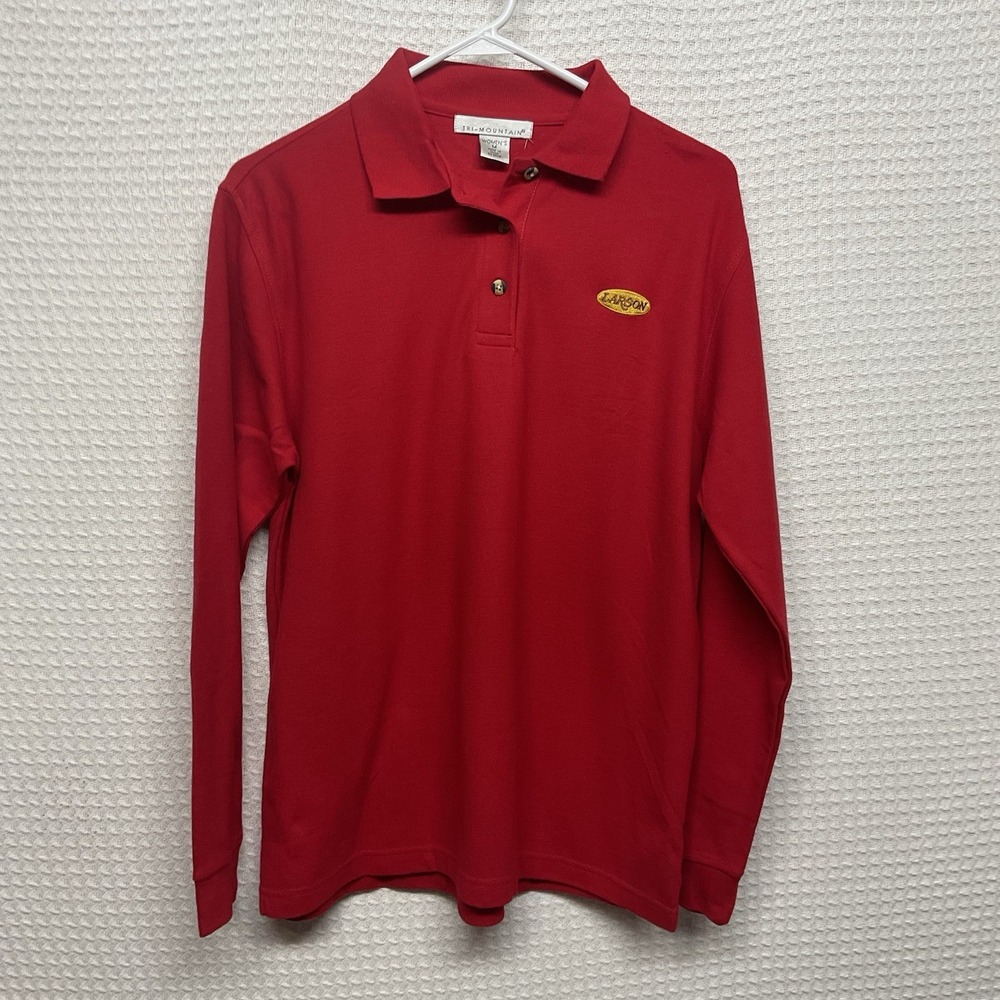 Tri-Mountain Perfomance Golf Polo Shirt Women's M Red Larson Logo Long Sleeve‎